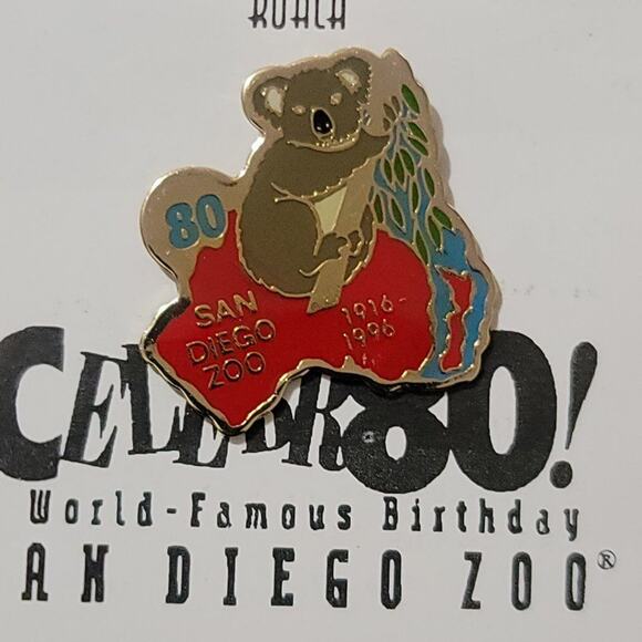 Vtg 1996 San Diego Zoo 80th Anniversary Koala Bear Lapel Pin - Picture 2 of 3